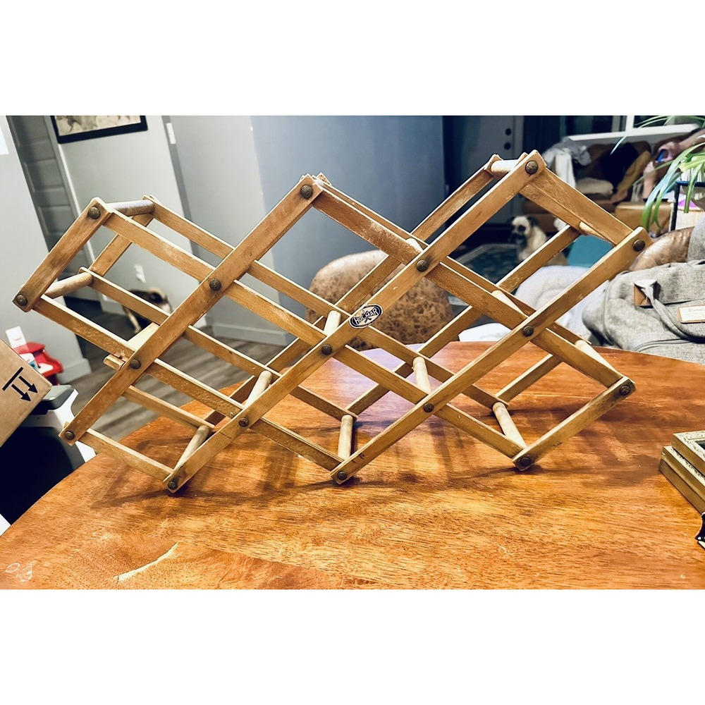 HOLMAR Wooden Accordion Wine Rack 6 Bottle Folding Tabletop Storage